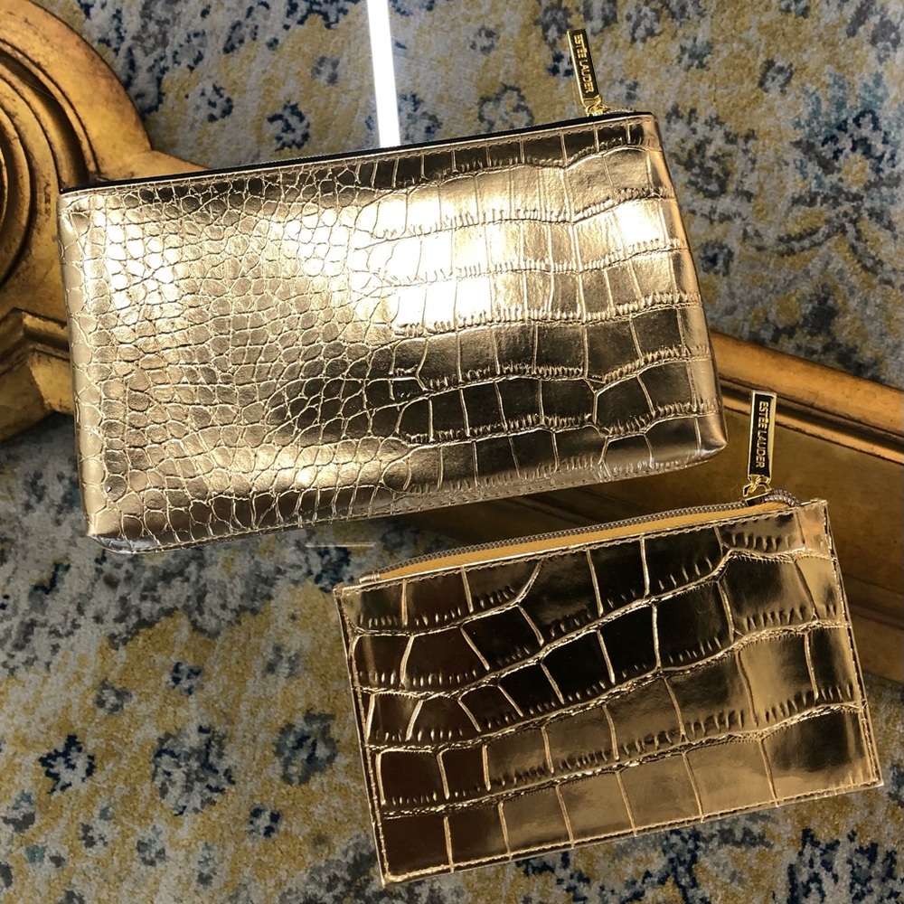 2 Piece Cosmetic bag Gold Set. 1 size Large & The Other bag small. JB